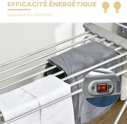 HOMCOM - Elektrisch verwarmd kledingrek - Aluminiumlegering - 144x53x91cm - Zilver — thumbnail 4