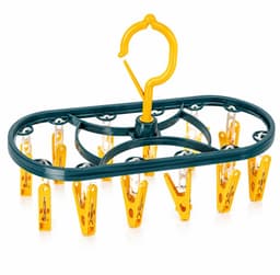 Hangdroger met Knijpers – Sokken Droogrek – Wasdrooghanger voor Ondergoed, Babykleding & Kleine Was – Ophangbaar Droogrek – Blauw/Geel — thumbnail 1