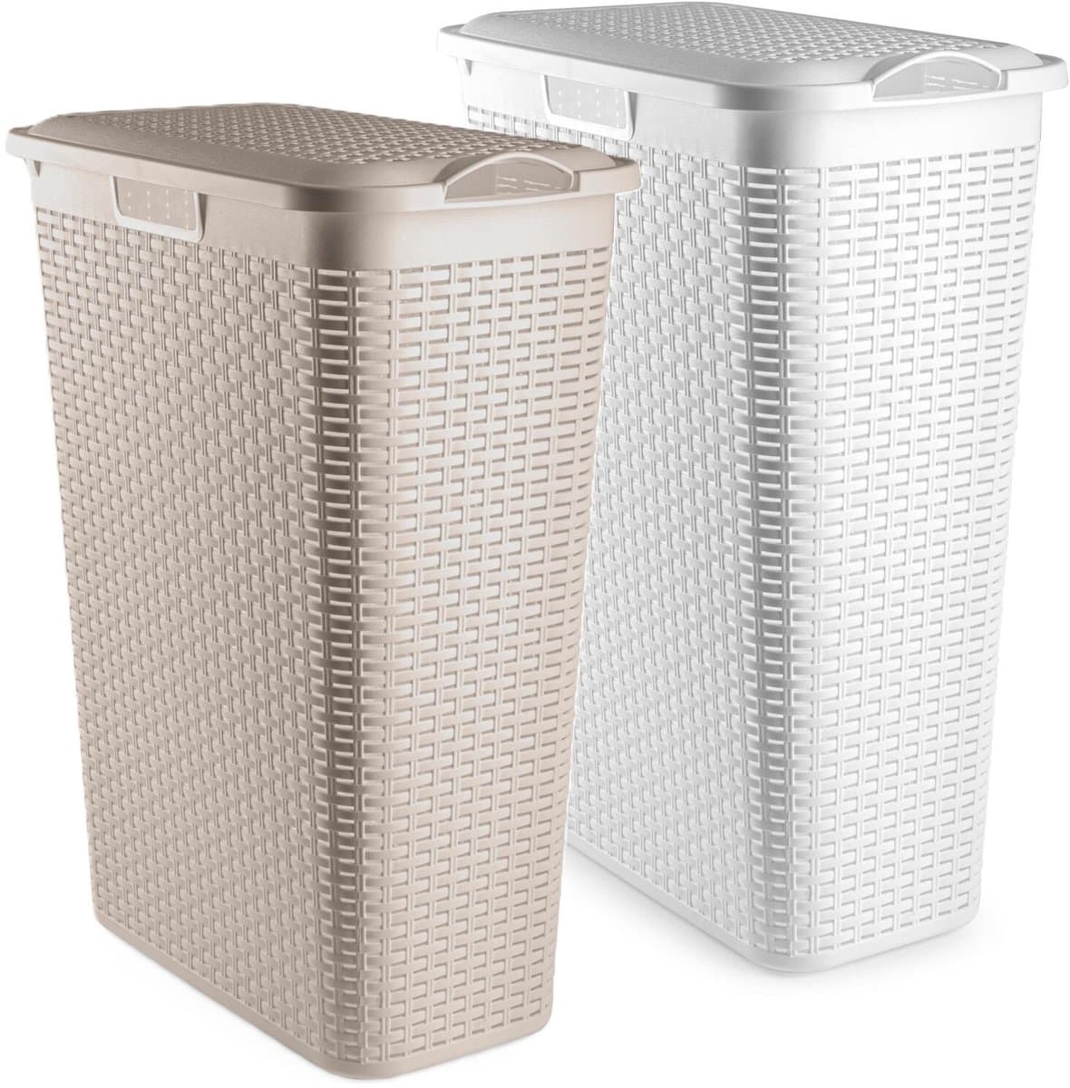Plasticforte Wasmand met deksel - set van 2 - wit / beige - 48 liter - 27 x 46 x 60 cm — afbeelding 1