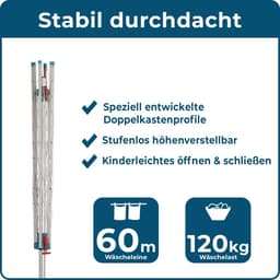 Droogmolen Buiten - Waslijnmolen - Buiten Was Drogen - Extra Stabiel - 60 Meter Lijn - Zilver — thumbnail 4