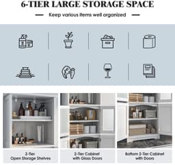 SureDeal® - Badkamerrekk - Hoge Opbergkast - Badkamer Vrijstaande Keukenkasten - Kasten Open Vakken - Verstelbare Planken - 60x30x163 cm - Wit — thumbnail 2