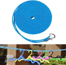 3 Stuks Camping Waslijn - Antislip Waslijn - Windbestendige Waslijn - 5 Meter Lang - Windscherm - Draagbare - Ook Zonder Boren - Roldrooglijn - Voor Kamperen, Reizen en Wassen (Binnen & Buiten) - Blauw, Roze, Groen — thumbnail 5