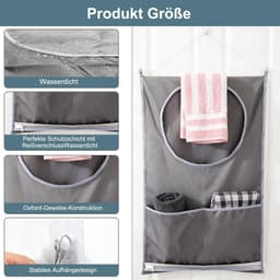 Dailygoods- Waszak Ruimtebesparend - Hangende Wasmand - Wasverzamelaar - 2 Zuighaken - 2 Roestvrijstalen Deurhaken - 50x77cm — thumbnail 4