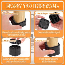 4 stuks - Wasmachinevoetjes - Meubelverhogers - Bedverhogers - Tafelverhogers - Bedframeverhogers - Stoelverhogers - Bankverhogers - Loopbandmatten - Meubelpoot hoezen - voor bedden, tafels, stoelen, banken, koelkasten, wasmachines - 7*7*3.5cm -zwart — thumbnail 3