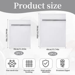 Dailygoods - set van 4 waszakken voor delicate was 30x40 cm en 40x50 cm – herbruikbare wasnetten met ritssluiting – voor lingerie, ondergoed, sokken en fijne kleding — thumbnail 4