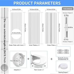 Airco Raamafdichting Voor Rolluiken | 4 Verstelbare Verdikte PVC Panelen | Universele 13/15cm Afvoerslang Adapter | 43-140cm Voor Verticaal & Horizontaal Schuifraam | Naadloze Rail Luchtdicht Energiebesparend | Zonder Gereedschap| Cyslmuk® — thumbnail 5