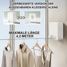 Dailygoods- Waslijn Uittrekbaar 4,2 m - Wandmontage - Roestvrijstalen Staaldraad - Duurzaam - Waterdicht - Eenvoudige Installatie - Wasdroger — thumbnail 5