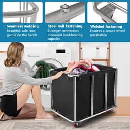 Dailygoods- Waswagen roestvrij staal - opvouwbare wasmand - 350 liter - 120 kg belastbaar - afneembare stoffen zak - waterdichte voering — thumbnail 5