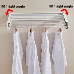 Dailygoods- Droogrek opvouwbaar - Wandmontage - Koolstofstaal/aluminium - 4 haken - Ruimtebesparend - Duurzaam en roestbestendig - Wasrek — thumbnail 3