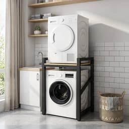 Livista Wasmachinerek - Wasmachine kast - Badkamerrek – Ruimtebesparende Wasmachine Organizer – Stalen Frame – 3 Hoogtestanden – Water-, Kras- en Hittebestendig Werkblad – Antislip Voetjes – 200 kg Draagvermogen - Zwart/Hout — thumbnail 5