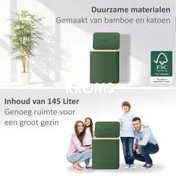 KROMS Wasmand 3 vakken - Olijfgroen - 160L - Extra groot model - Inclusief NL & EN Labels – Wassorteerder bamboe - Laundry basket - Wasmand met deksel - Opvouwbaar - 160L — thumbnail 2