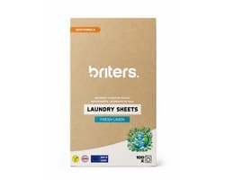 Briters Wasstrips Fresh Linen 100 wasbeurten - Plasticvrij Verpakt - V Label gecertificeerd (vegan) - Dermatest goedgekeurd (hypoallergeen) biologisch afbreekbaar Europese Productie - 30 dagen proberen