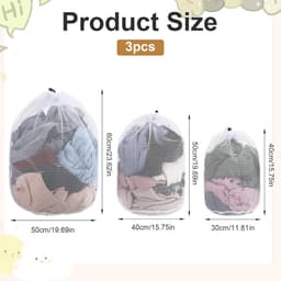 Set van 3 waszakken voor wasmachine, mesh wasnetten met trekkoord, beschermt kleding tegen vervorming en slijtage, maten 30 x 40, 40 x 50, 50 x 60 cm — thumbnail 4