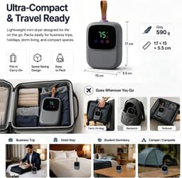Mini Draagbare Droger met UV-sterilisatie en Afstandsbediening – 450W Kleine Droger met Intelligente Timer en 3 Temperatuurniveaus – Geschikt voor Reizen, Campers en Zakenreizigers — thumbnail 2