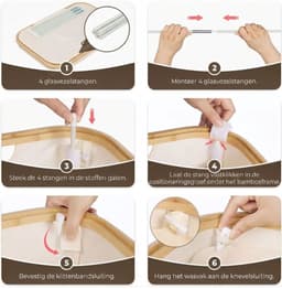 Wasmand - 158L - Wasmand 3 Vakken - Wasmand met Deksel - Beige - 57cm x 37cm x 75cm — thumbnail 2