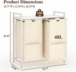 Danky Multifunctionele Wasmand - 96L 2-Vaks - Afneembare tassen - Verstelbaar frame met bovenopbergplank — thumbnail 2