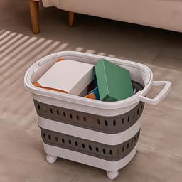 Wasmand Opvouwbaar - Wasbox met Wielen - Opbergmand - 45L - 61x40x38 cm - met Handgrepen - Ademend - Laundry Basket - Voor Badkamer Kleine Ruimtes en Studentenkamer — thumbnail 4