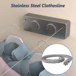Uittrekbare Waslijn - Wand Waslijn - Kleding Drogen - Doorhangvrije Lijn - 4.2 Meter - Grijs — thumbnail 5