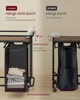 Gudalio Wasmand Kast - Wassorteerder - Opbergmand - 3 compartimenten - Uitschuifbaar met plank - 150 liter - Zwart-Bruin — thumbnail 3