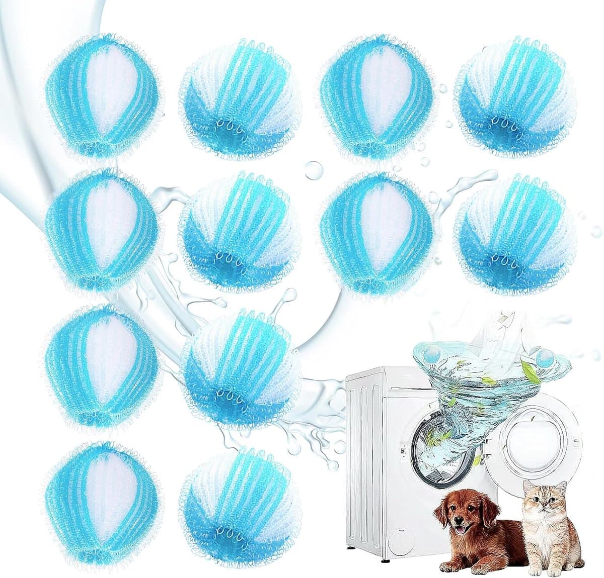 SnelShoppen - Dierenhaarverwijderaar 12 Stuks, Herbruikbare Pluisballen voor Wasmachine, Effectieve Haarverwijdering, Blauw-Wit, Ideaal voor Kleding e — afbeelding 1