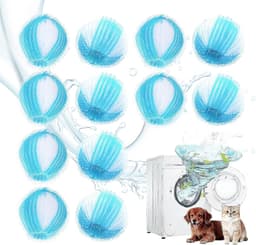 SnelShoppen - Dierenhaarverwijderaar 12 Stuks, Herbruikbare Pluisballen voor Wasmachine, Effectieve Haarverwijdering, Blauw-Wit, Ideaal voor Kleding e — thumbnail 1