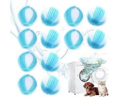 SnelShoppen - Dierenhaarverwijderaar 12 Stuks, Herbruikbare Pluisballen voor Wasmachine, Effectieve Haarverwijdering, Blauw-Wit, Ideaal voor Kleding e