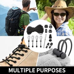 SnelShoppen - Elastisch Rubber Koord 35m 3mm Zwart - Compleet met 50 Koordklemmen, 40 Koordstoppers, Ideaal voor Waslijn, Rugzak, Camping en Creatieve — thumbnail 4
