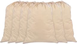 SnelShoppen - Set van 6 Extra Grote Katoenen Waszakken - 100% Katoen, 71 CM x 91 CM, Naturkleur, Duurzaam met Trekkoord en Cord Lock, Machinewasbaar v — thumbnail 1