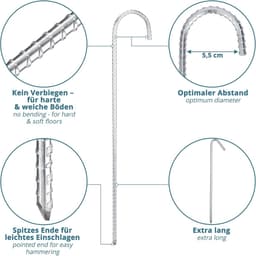 SnelShoppen - Set van 4 Grondankers 42 cm - Grondhaken, Tentpinnen voor Beveiligde Bevestiging - Roestvrij Staal, Inclusief Rubber Hamer & Tas voor Ca — thumbnail 4