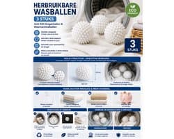 Herbruikbare Wasballen 3 Stuks – Anti-Klit Drogerballen & Wasmachineballen – Zachter Wasgoed Zonder Wasverzachter – Milieuvriendelijk
