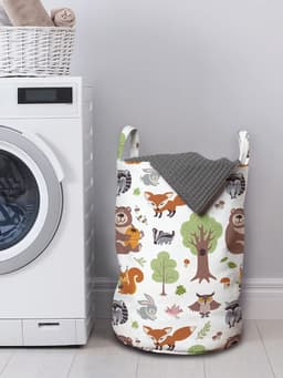 Dailygoods- Waszak Duurzaam - Wasmand met Handgrepen - Koordsluiting - 33 cm Breed - 49 cm Hoog - Bedrukte Mand met Bosdieren - Opbergmand — thumbnail 3