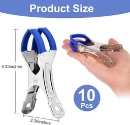 10-pack - Wasknijpers - Metalen veerklemmen - Meubelklemmen - Windbestendige, sterke klemmen - Multifunctioneel - Roestvrij staal - Geschikt voor waslijnen buiten, strandstoelen, tafelkleden en kleding - 11*2,4*5,8 cm - Blauw — thumbnail 2