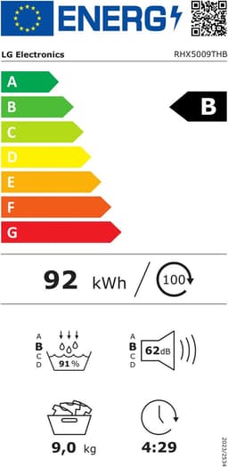 LG RHX5009THB - Warmtepompdroger - 9kg - 70 dB - Energielabel B — thumbnail 2