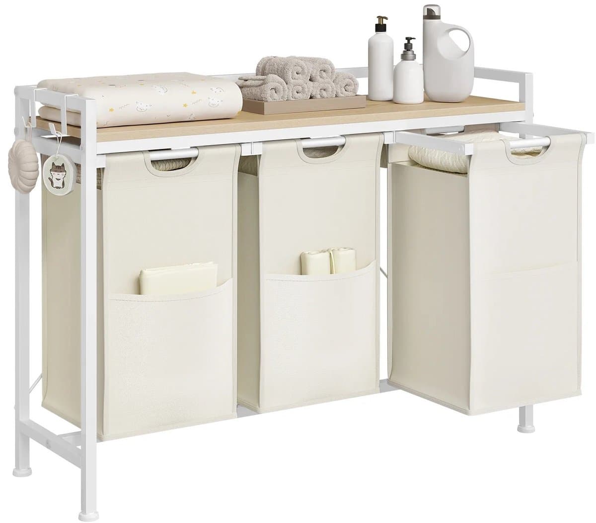 HomeGoodies - Wasmand 3 vakken - Wasmand - Wassorteerder - Totale afmetingen 96x30x71cm - Veelzijdige wasmandkast - Wit — afbeelding 1
