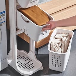 Opbergwagen op wielen - Wasmand met lagen - Ruimte organiseren - 360° vergrendelbare wielen - 108.5cm hoog - Grijs — thumbnail 5