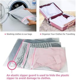 Wasnetjes met ritssluiting - Wit - Set van 5 stuks - Diverse maten waszakken van hoogwaardig materiaal - Voor fijne was en delicate kleding — thumbnail 5