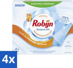 4 x Robijn Classics - Stralend Wit - Wasmiddeldoekjes - 16 Wasstrips - Wasmiddel - Wasstrips - Wasverzachter - Wasdoekjes - Stralend Wit — thumbnail 1