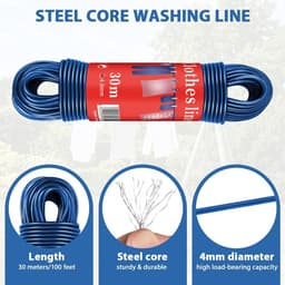 Buitenwaslijn 30m - 4mm zware PVC-gecoate waslijn - Robuust en sterk - Perfect voor tuin en camping - ShopVlot — thumbnail 5