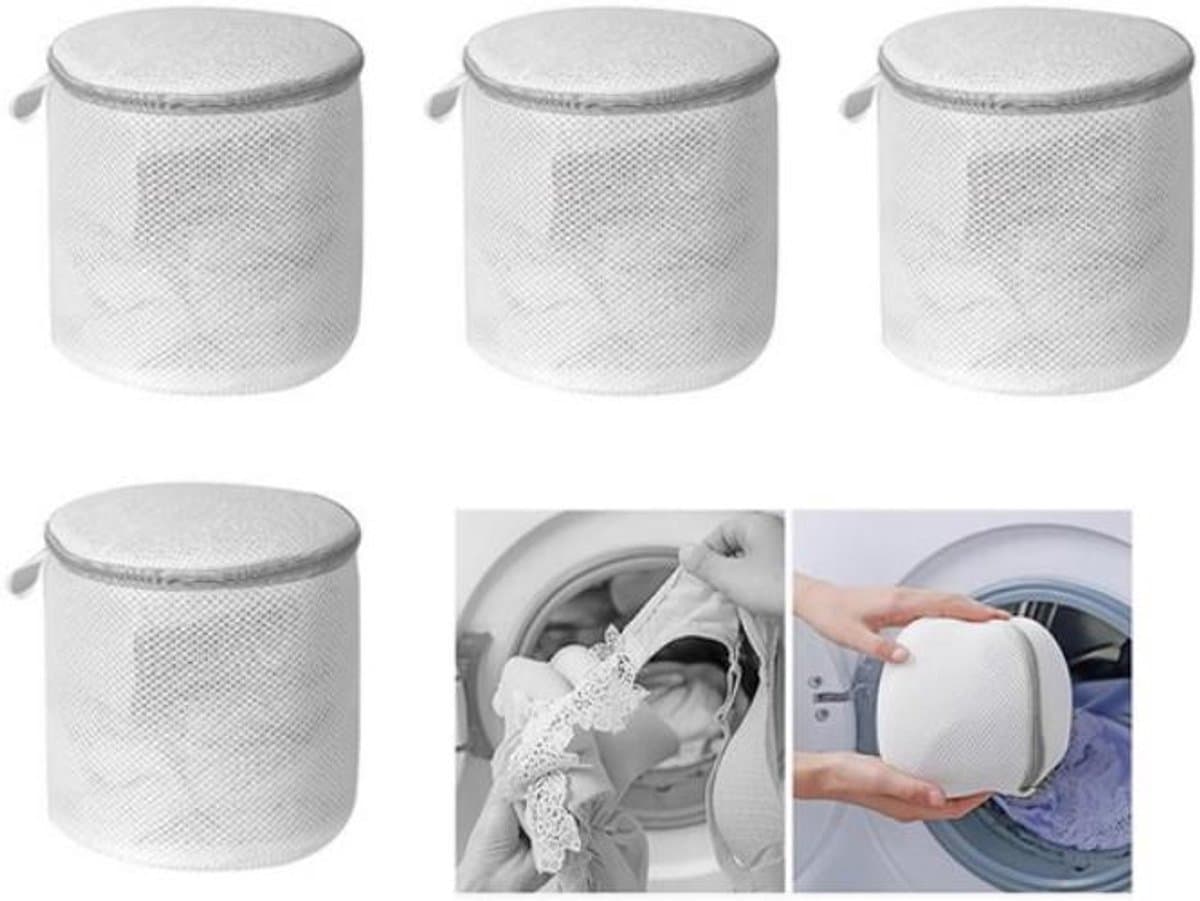 4-stuks Waszak voor bh's - Waszak van mesh - Waszak met honingraatstructuur - Beschermende waszak - Waszak voor de wasmachine - Waszak - 15*17 cm - Geschikt voor ondergoed, nauwsluitende kleding en slips - Wit — afbeelding 1