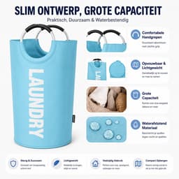 BOTC Wasmand - Waszak - Laundry basket - Wassorteerder 82 liter - 38x72 cm - waszak vouwbaar - draagbaar wasbox - Blauw — thumbnail 5