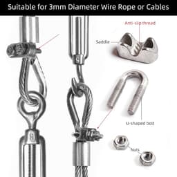 SnelShoppen - 12pcs Kabelclips 5mm RVS Draadklem U-Bolt Kabelbeugel Stalen Kabelclip Touwbeugel voor Waslijn Tent Staal Draad Bevestiging — thumbnail 2