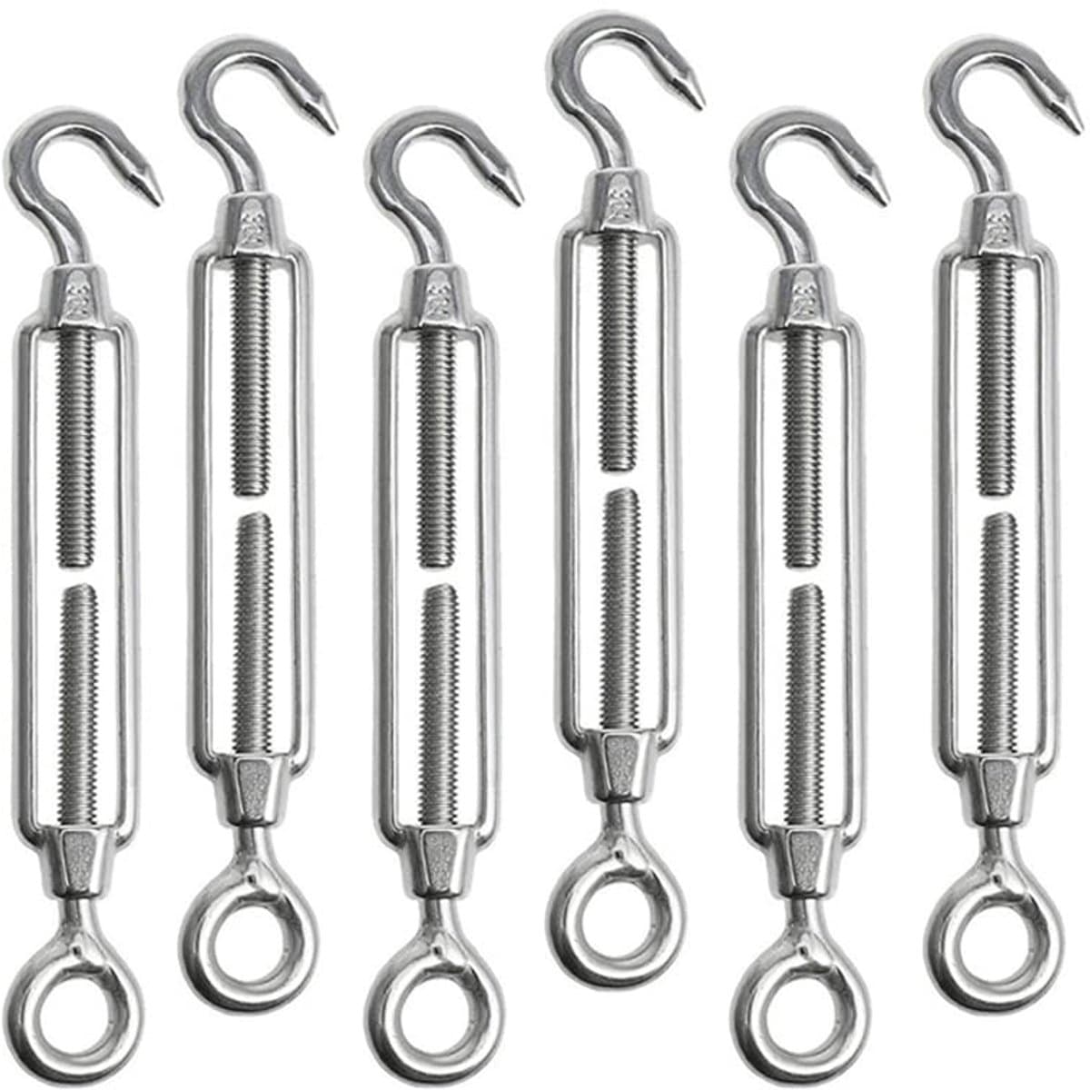 SnelShoppen - 6 stuks RVS Spanning Lock Spanningstoppers M6 met Haak en Oog voor Tuin, Zonnescherm, Touw of Waslijn - Duurzaam en Roestvrij, Tensioner — afbeelding 1