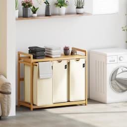 Zavio® Wasmand 3 Vakken - Wassorteerder - Wasmand - Beige0617 — thumbnail 3