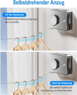 SnelShoppen - Uittrekbare Kledinglijn, Roestvrij Staal, 5.1m Verstelbare Waslijn voor Binnen & Buiten, Ideaal voor Balkon, Berging, Wasruimte (Grijs) — thumbnail 4