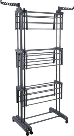 PIPIPOXER- Wasrek Inklapbaar-Droogrek-Staand Droogrek -Uitschuifbare Droogtoren – 3 Verdiepingen – 132 meter Drooglengte- Ruimtebesparend Wasrek -132x49x170 CM- Droogrek op Wielen - grijs — thumbnail 3