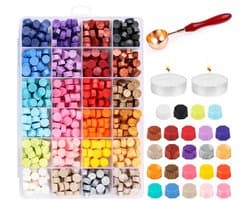 Set van 600 Stukjes Lijmwas in 24 Kleuren met Octagonale Wasbolletjes, Inclusief 2 Theelichten en 1 Smeltlepel voor het Sealen en Versieren van Brieven