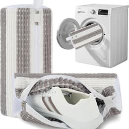 Schoenwaszak - Sneaker waszak - 2 stuks - Waszak voor schoenen - Herbruikbaar - Wasnet Voor Schoenen - Wasmachine&Droger - Schoenen Waszak - Voor Sneakers en Tennisschoenen - Netje Anti-Vervorming - Grijs/Wit — thumbnail 1