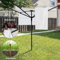 Droogmolen Buiten - Wasrek Tuin - Kleding Drogen - Grote Capaciteit - 50 Meter Waslijn - Zwart — thumbnail 3