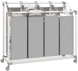 Verrijdbare wasmand, waskar, wasmand op wieltjes met 4 uitneembare zakken, 4 x 40 l, 97 x 38 x 81 cm, grijs — thumbnail 1