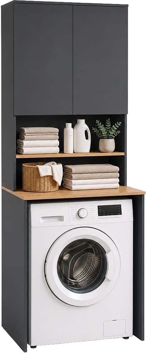 wasmachinekast - 68x188,5x60 cm - antraciet/naturel — afbeelding 1